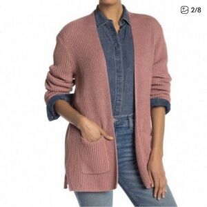 Madewell Nolan Dusty Rose Ribbed Open Front Cardigan Sweater size small